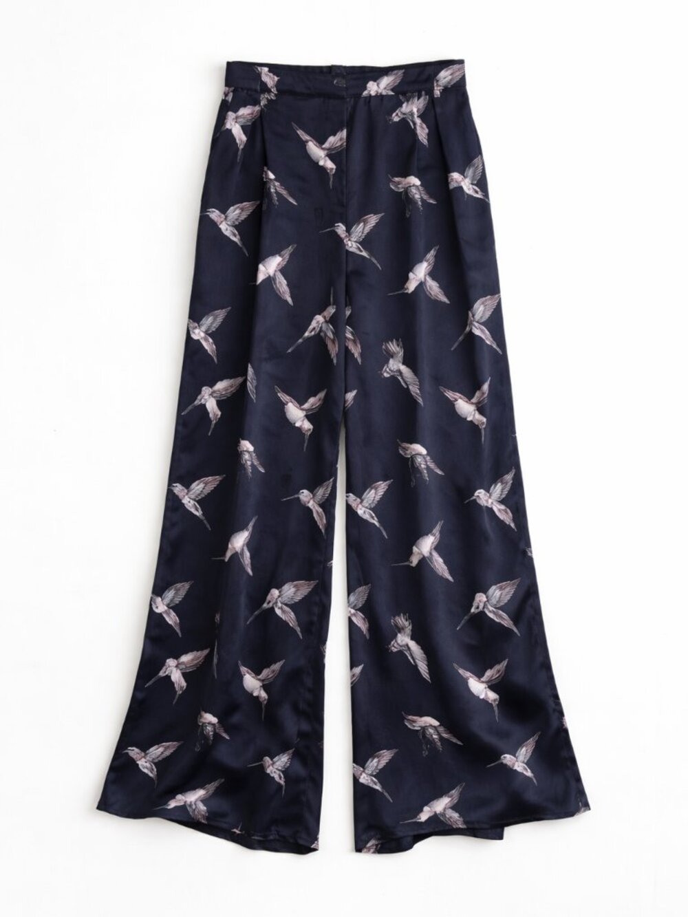 Undra Celeste New York Navy Blue Hummingbird Print Wide Leg Pants Size M